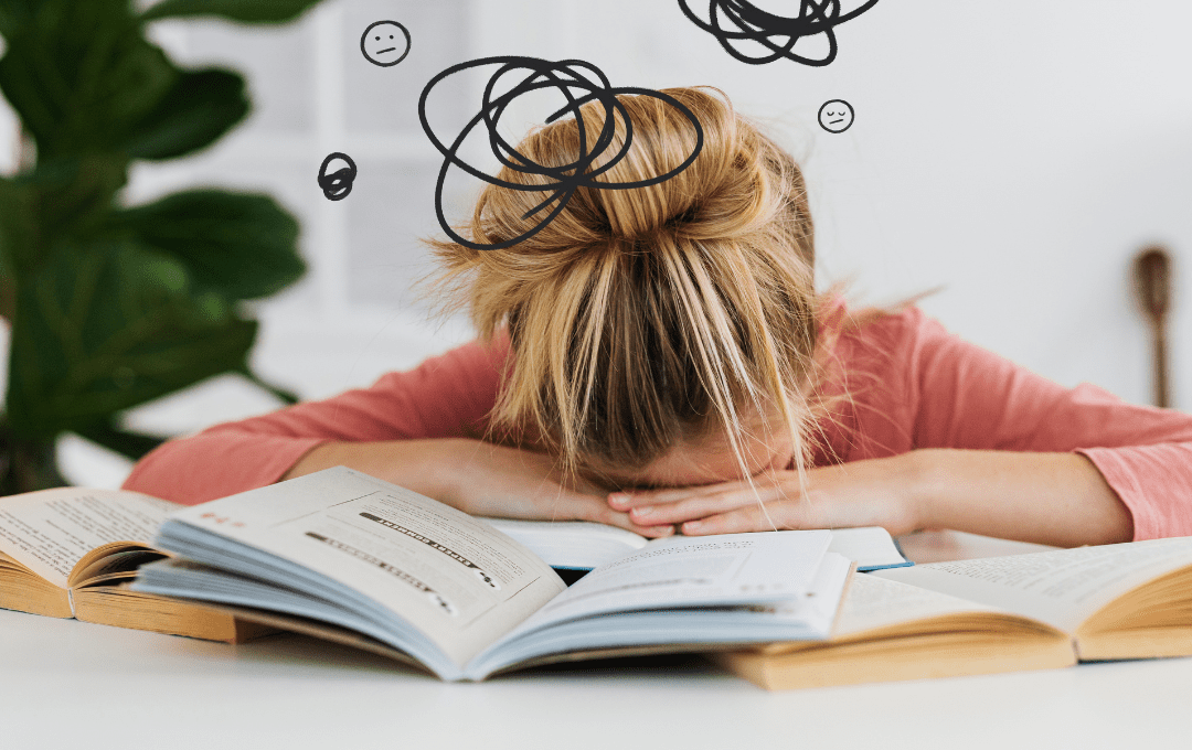 Femme dépassée, confusion mentale symbolisée